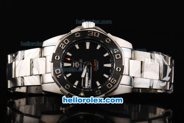 Tag Heuer Aquaracer Automatic Movement Steel Case with Black Dial and White Stick Marker-SS Strap - Click Image to Close